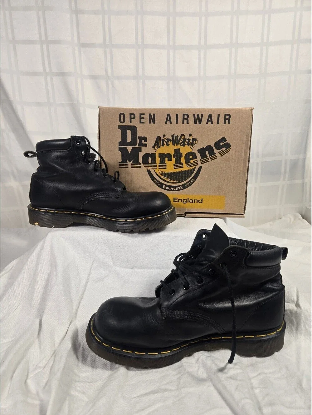 Vintage Dr. Martens 939 6-Eye Padded Collar Boots Black Leather Made In England